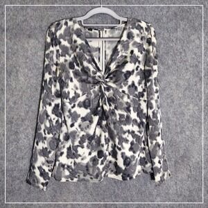 Ann Taylor Blouse 2 Silk Long Slve Twist Knot Lightweight Cheetah Mob Wife Glam